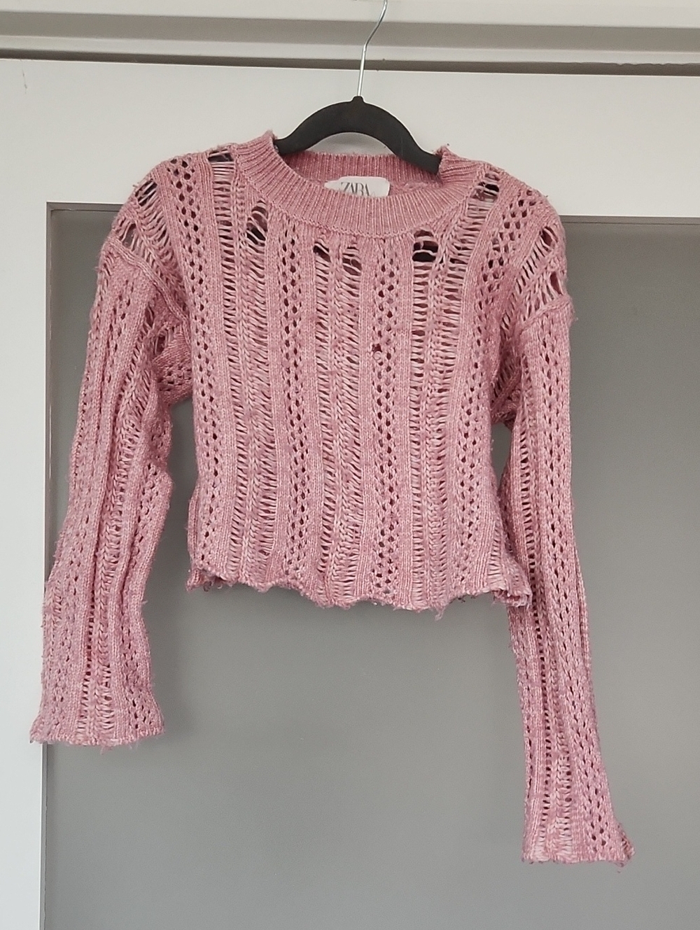 Zara Blush Pink Open-Weave Cropped Sweater